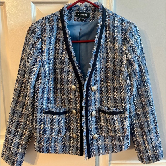 Express Blue and White Tweed Blazer - Picture 5 of 9
